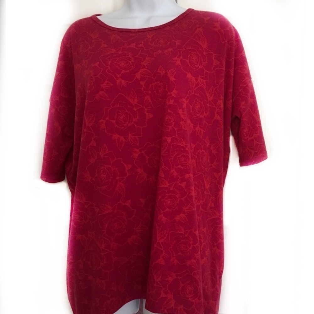 LuLaRoe Top Women’s Tunic Long Stretchy Subtle Floral Deep Red Small